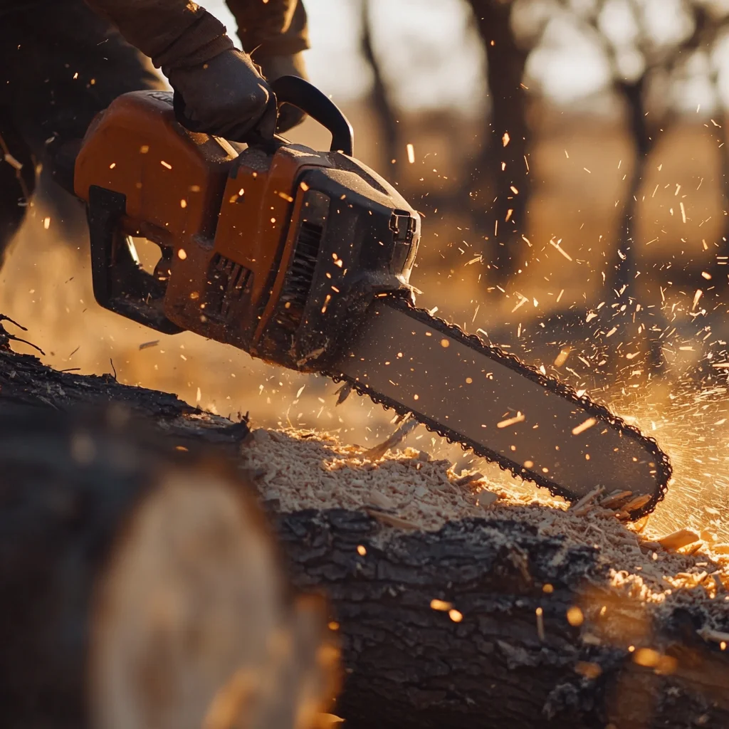 Worker Cutting through a tree